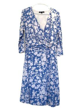Chadwicks Blue Floral Wrap Dress with 3/4 Sleeves